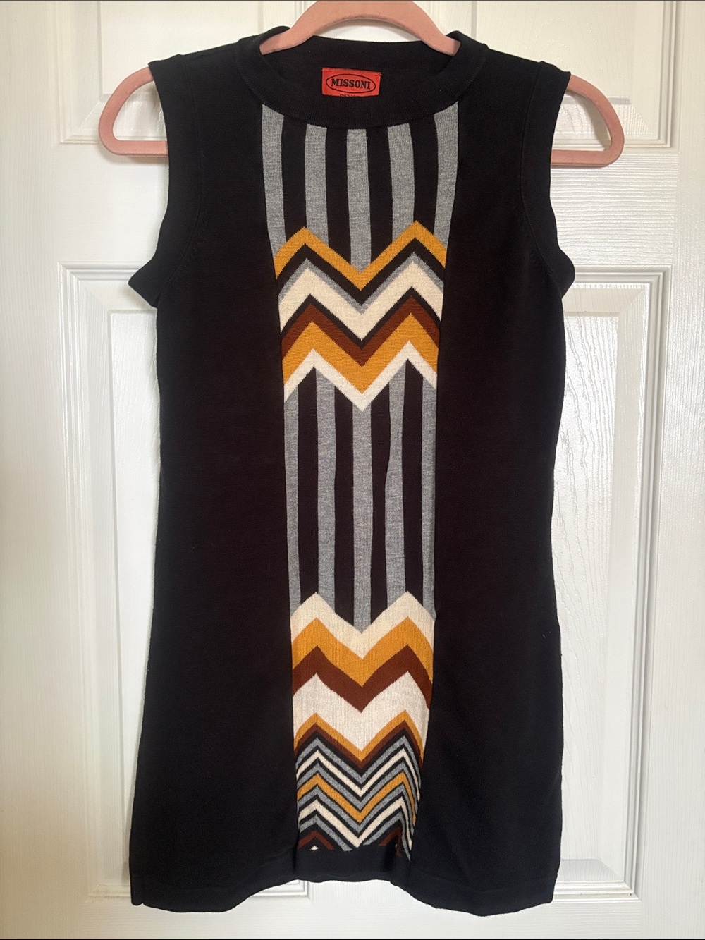 Missoni Black Sleeveless Mini Dress with Chevron Panel